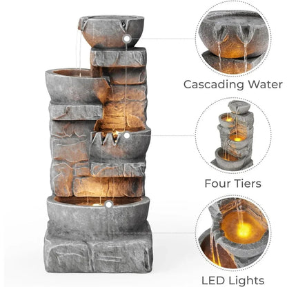 33.25 in. Cascading Bowls and Stacked Stones LED Outdoor Water Fountain for Gardens, Landscaping, Patios, Balconies Home Fusion 33.25 in. Cascading Bowls and Stacked Stones LED Outdoor Water Fountain for Gardens, Landscaping, Patios, Balconies 076823-f9.myshopify.com