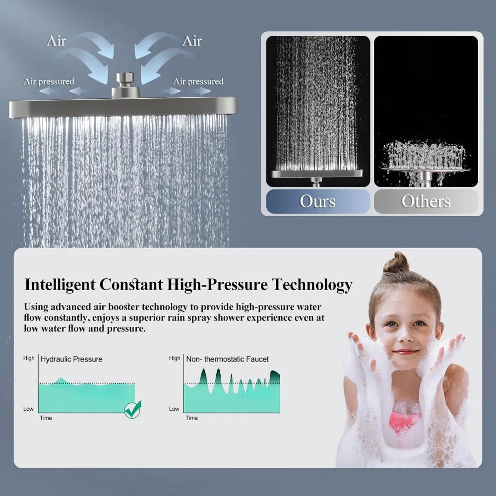 shower head，14 Inch Shower Head With Handheld, High-Pressure Rain/Rainfall Shower Heads With 3+1 Settings Handheld Spray, - Home Fusion