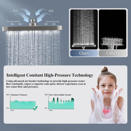 shower head，14 Inch Shower Head With Handheld, High-Pressure Rain/Rainfall Shower Heads With 3+1 Settings Handheld Spray, - Home Fusion