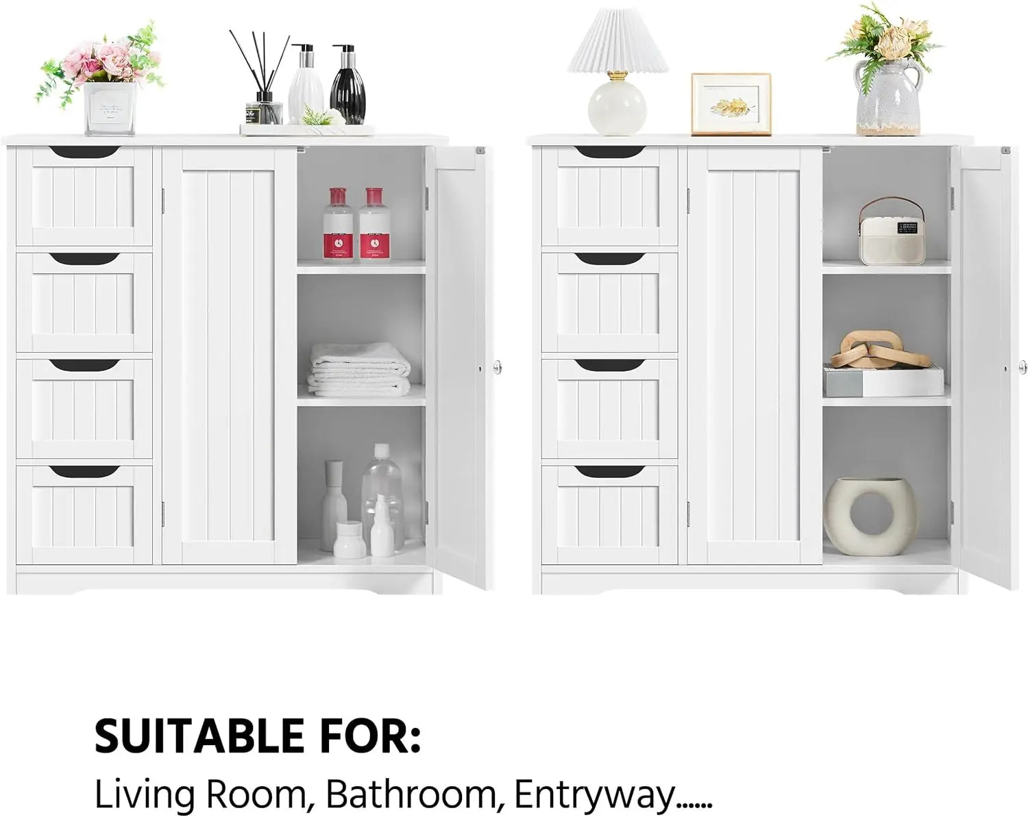 Wooden bathroom cabinet with 4 drawers and double doors, bathroom furniture and home decoration, white Home Fusion Wooden bathroom cabinet with 4 drawers and double doors, bathroom furniture and home decoration, white 076823-f9.myshopify.com