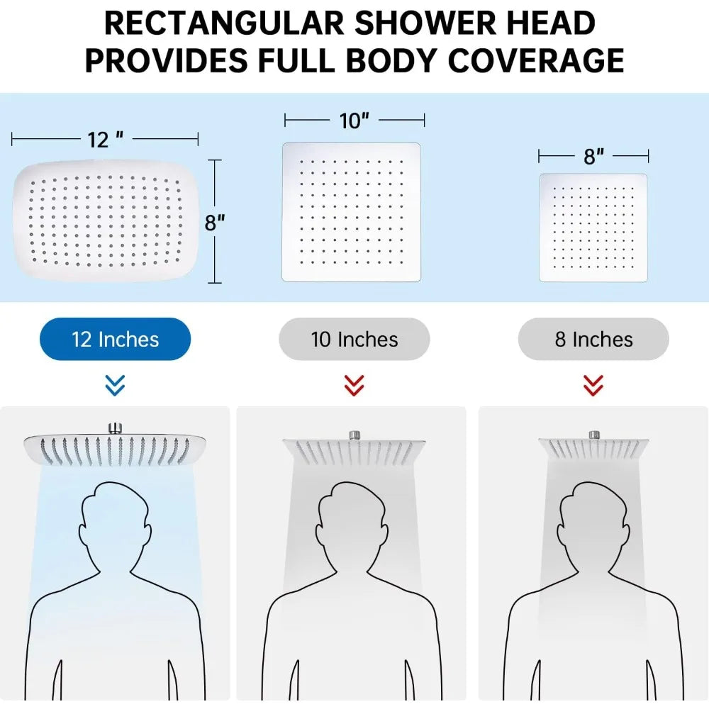 All Metal 12 Inch Shower Head with Massage Mode Handhelde, Rain Shower Head with Handheld Spray Combo, 3-Way Diverter with Paus - Home Fusion