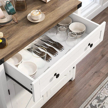Modern Farmhouse Buffet Sideboard with Drawer and Adjustable Shelf, Barn Door Storage Cabinet forBathroom, Entryway - Home Fusion