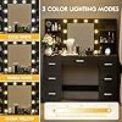 Vanity Desk with LED Lighted Mirror&Power Outlet 3 Model Lights Makeup Table with Drawers Vanity Table Set for Women Girls Home Fusion Vanity Desk with LED Lighted Mirror&Power Outlet 3 Model Lights Makeup Table with Drawers Vanity Table Set for Women Girls 076823-f9.myshopify.com