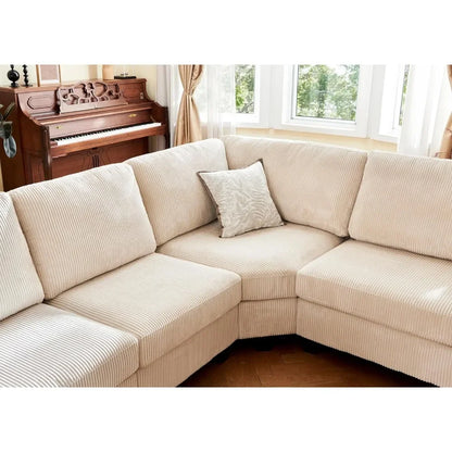 Sectional Sofa with Storage Ottoman, U Shape Sectional Couch Corduroy Modular Sectional Couches for Living Room, Beige - Home Fusion