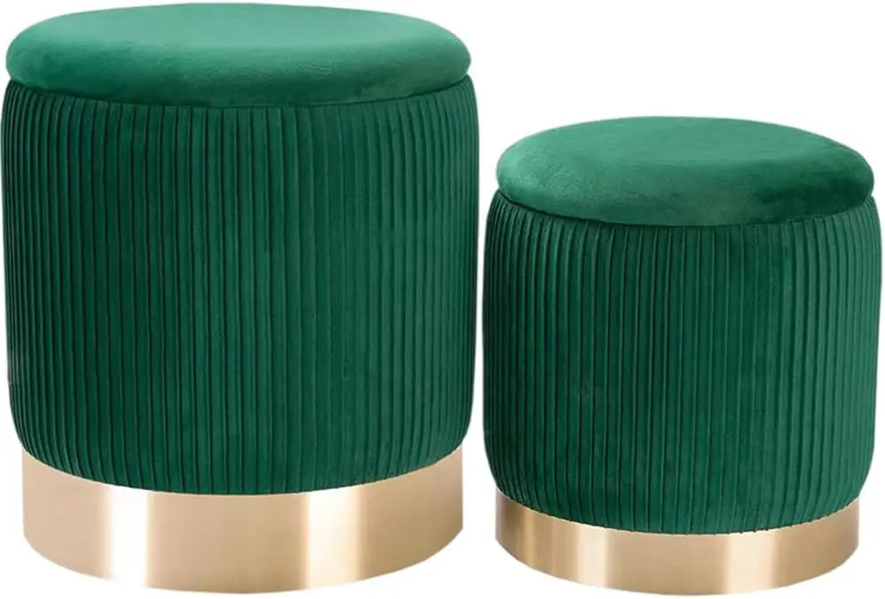 Round with Storage Set of 2, Velvet Storage Ottoman for Living Room, Round Storage, Ottoman Chair, Gold - Home Fusion
