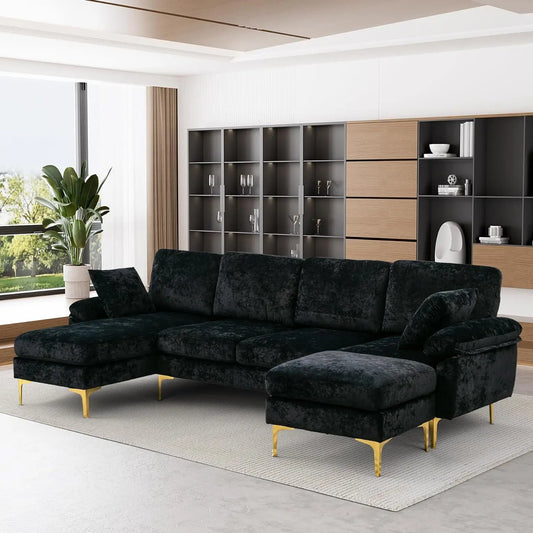 44404353990827 U-Shaped Sectional Sofa Couch,Sofa Set for Living Room,Convertible Velvet Couch Set with Chaise Lounge,Ottoman and Pillows 076823-f9.myshopify.com