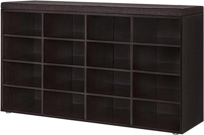 Shoe Storage Bench with Cushion, Cubby Shoe Rack with 12 Cubbies, Adjustable Shelves, Multifunctional Shoe Organizer Bench - Home Fusion