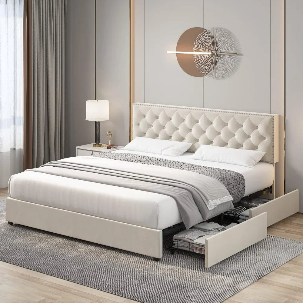 Platform Beds & Bed Frames King Size Bed Frame with 4 Storage Drawers. 076823-f9.myshopify.com
