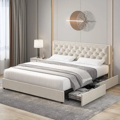 Platform Beds & Bed Frames King Size Bed Frame with 4 Storage Drawers. 076823-f9.myshopify.com