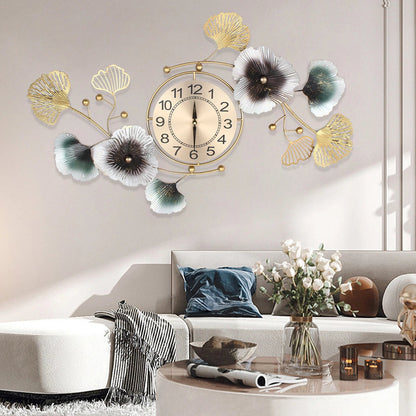 Wall Clock Modern Ginkgo Biloba Wall Clock Mute Large Wall Clock Home Living Room Decoration 90x45cm Home Fusion