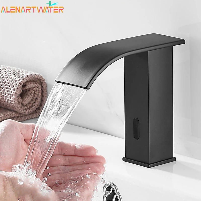 Luxury Matte Black Sensor Bathroom Faucet Cold and Hot Deck Mounted Tap Short and Tall Sink Mixer - Home Fusion