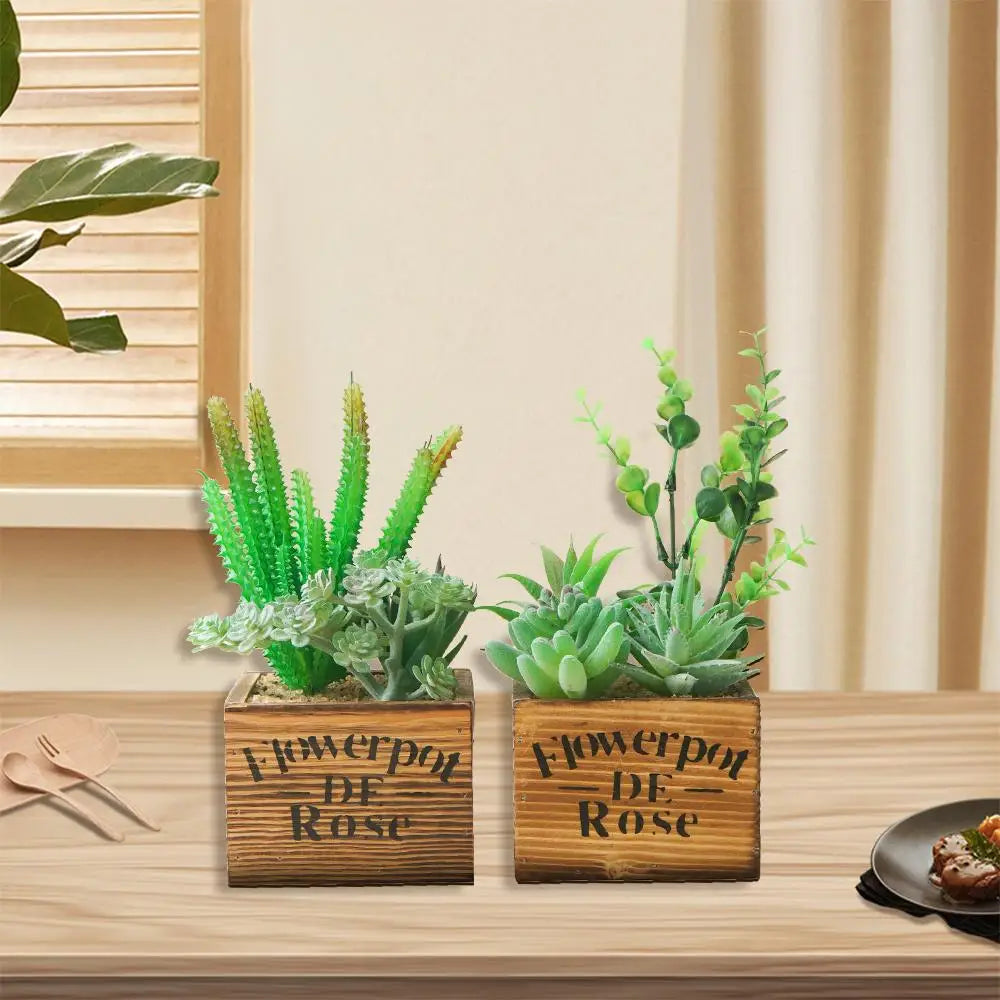 Artificial Succulents Wood Potted,Realistic Fake Succulents Plants in Pots Decorative for Indoor Outdoor - Home Fusion