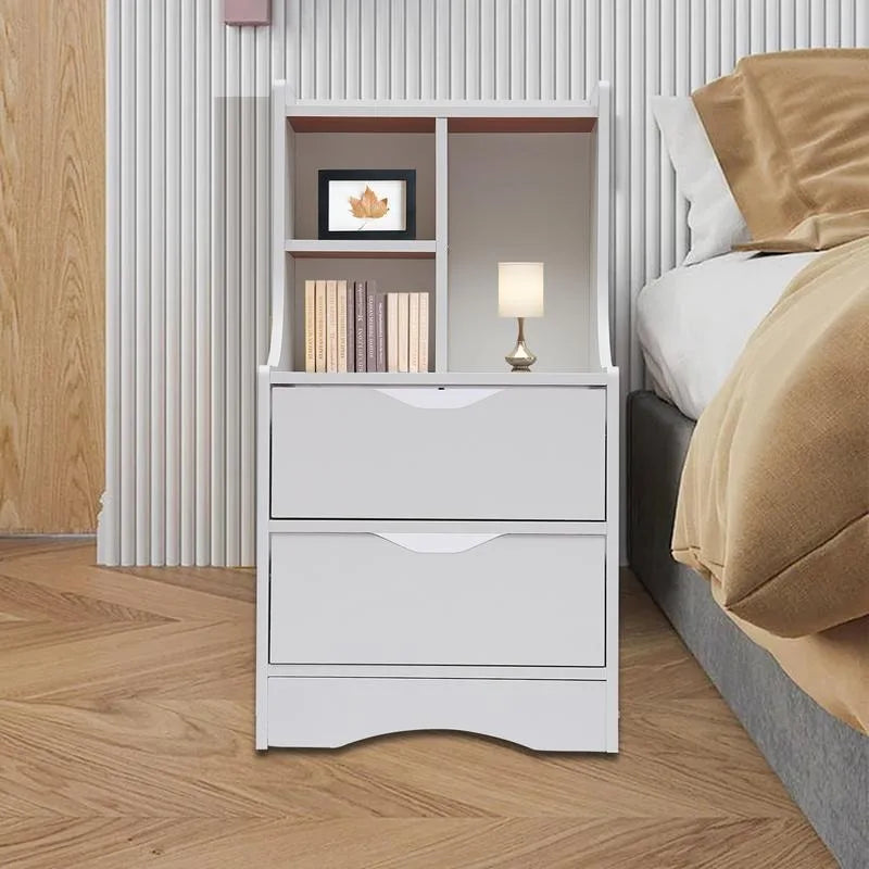 2-Drawer Bedroom Nightstand White | Bedside Table End Side Storage Furniture. - Home Fusion