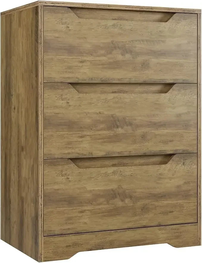 Modern 3 Drawer Dresser, Wood Chest of Drawers with Storage,Tall Nightstand with Cut-Out Handles, Side End Table, Accent Storage - Home Fusion