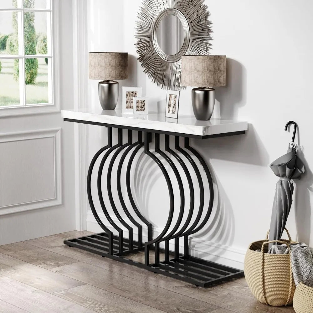 console table Modern Entryway Table, Console Table, 47.24" Faux Marble Narrow Sofa Table Free Combine Two Different Shape for Hallway Entrance 076823-f9.myshopify.com