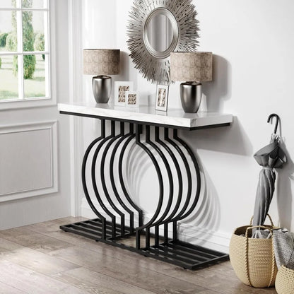 console table Modern Entryway Table, Console Table, 47.24" Faux Marble Narrow Sofa Table Free Combine Two Different Shape for Hallway Entrance 076823-f9.myshopify.com