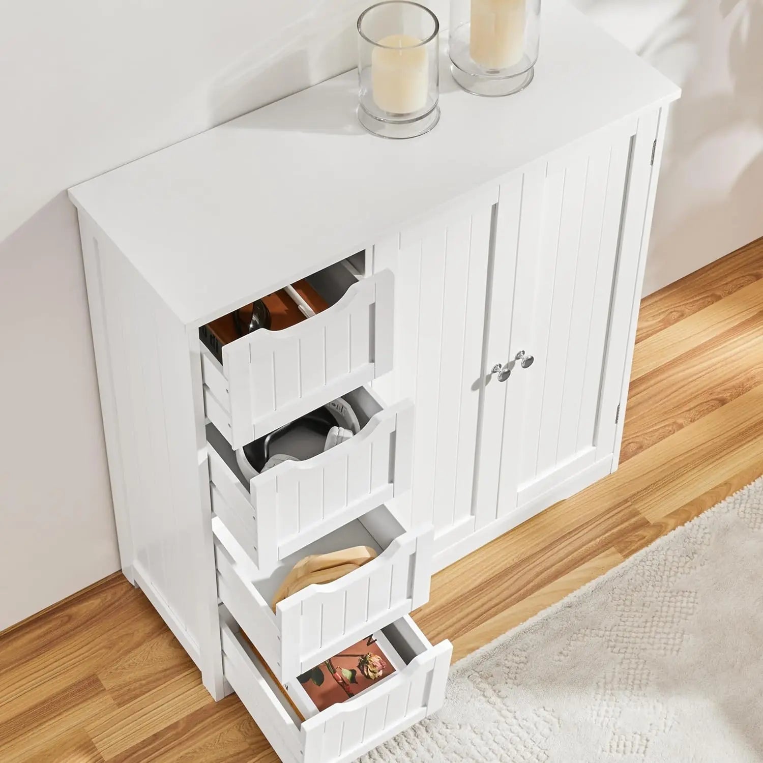 Wooden bathroom cabinet with 4 drawers and double doors, bathroom furniture and home decoration, white Home Fusion Wooden bathroom cabinet with 4 drawers and double doors, bathroom furniture and home decoration, white 076823-f9.myshopify.com