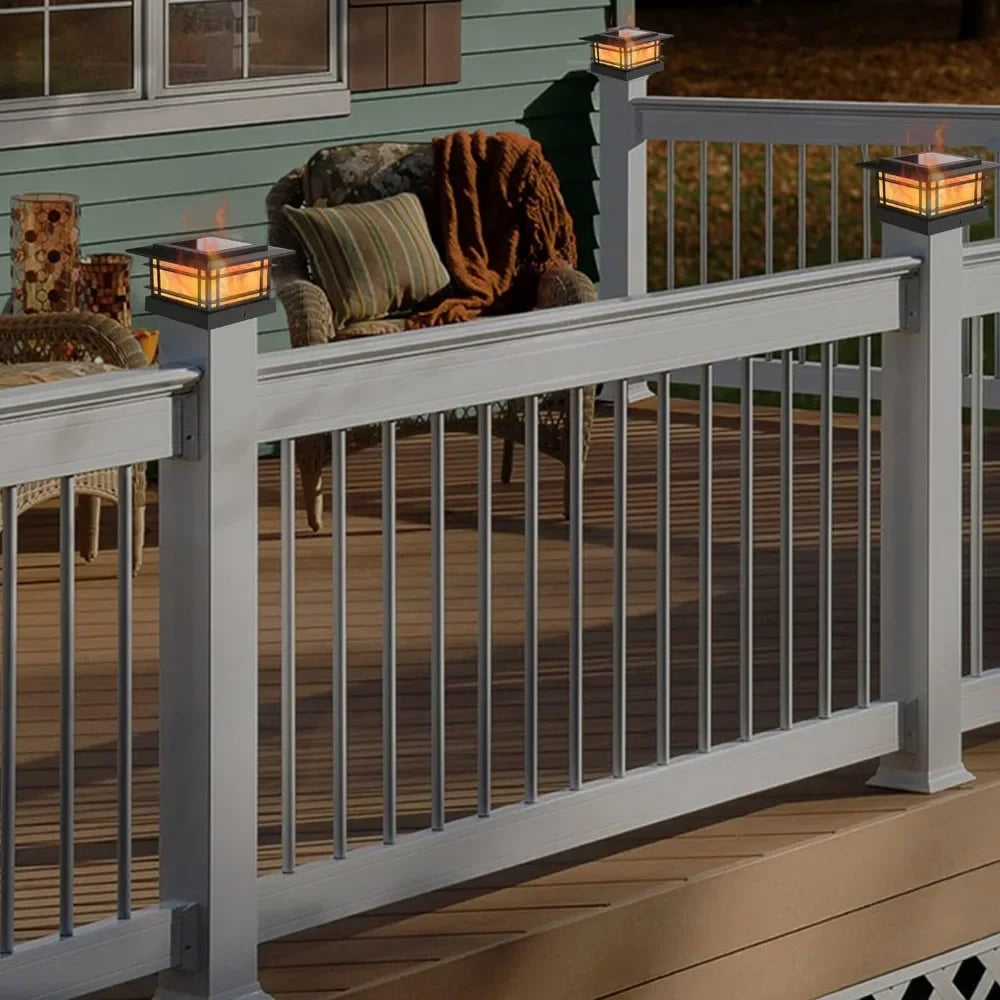 8 Pack Solar Flame Post Lights Outdoor, High Brightness Flickering Flame SMD LED Lighting Decor, Fit 4x4, 5x5 or 6x6Wooden Posts