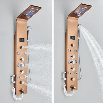 LED Light Bathroom Shower Panel Intelligent LCD Shower Column System with 6 Modes Rain Waterfall Massage Jet Bath Mixer Tap - Home Fusion