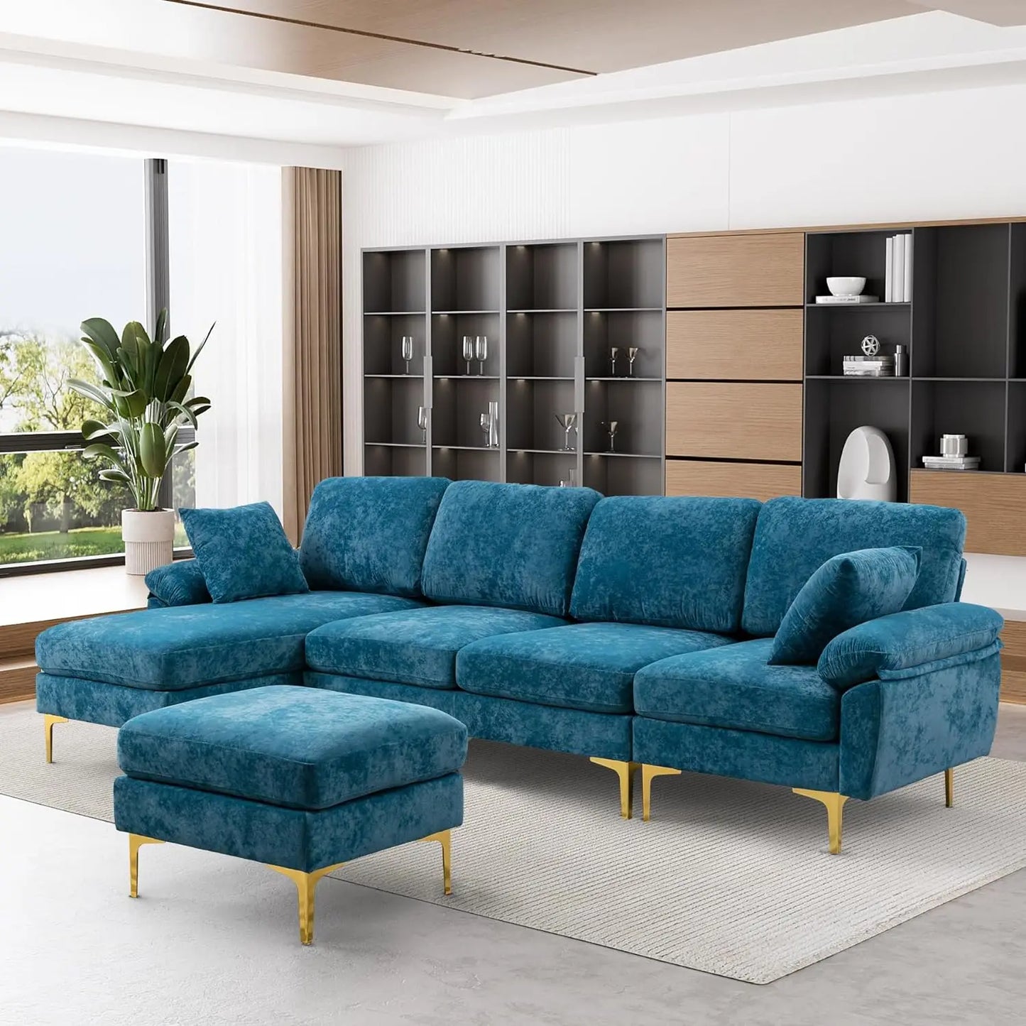 44404354187435 U-Shaped Sectional Sofa Couch,Sofa Set for Living Room,Convertible Velvet Couch Set with Chaise Lounge,Ottoman and Pillows 076823-f9.myshopify.com