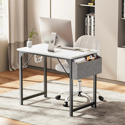 JHK Computer Desk Writing Study Office Gaming Table Modern Simple Style Compact with Side Bag Headphone Hook Easy Assembly - Home Fusion
