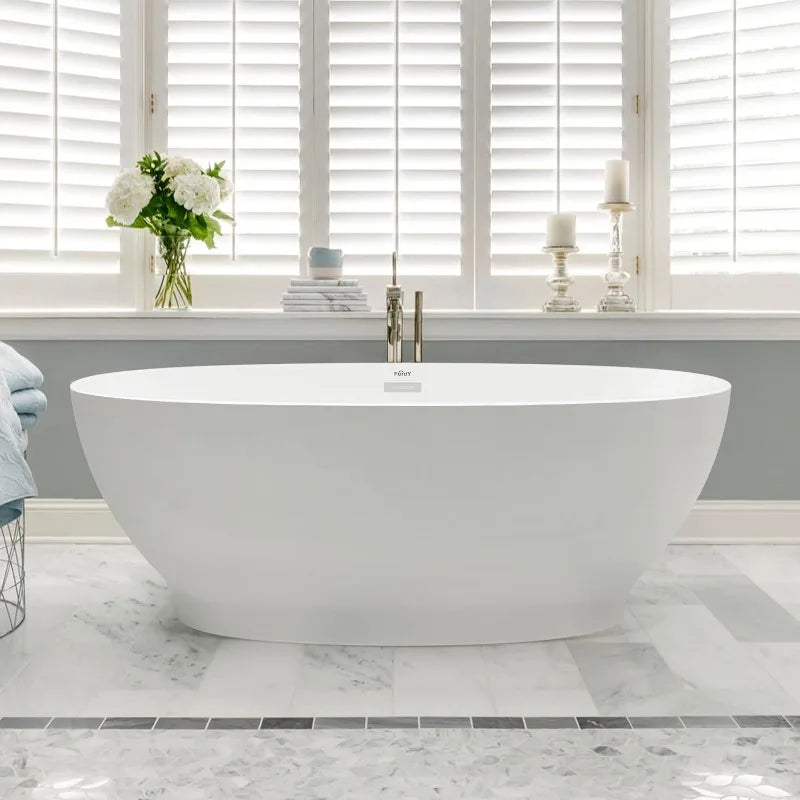 Acrylic freestanding bathtub, modern soaking tub with drain and overflow Including assembly - Home Fusion
