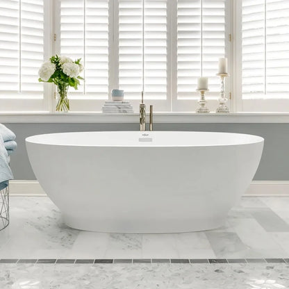 Acrylic freestanding bathtub, modern soaking tub with drain and overflow Including assembly - Home Fusion