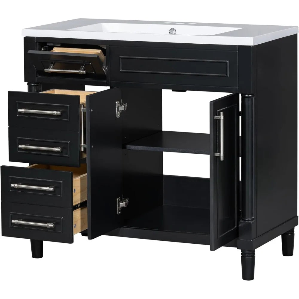 Bathroom Vanity with Sink, Free Standing Single Basin Vanity Set with A Tip-Out Drawer, Cabinet with  Basin for Bathroom - Home Fusion
