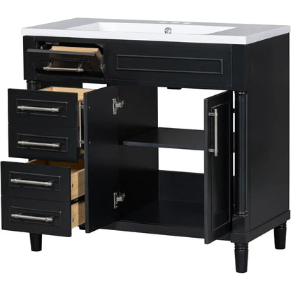 Bathroom Vanity with Sink, Free Standing Single Basin Vanity Set with A Tip-Out Drawer, Cabinet with  Basin for Bathroom - Home Fusion