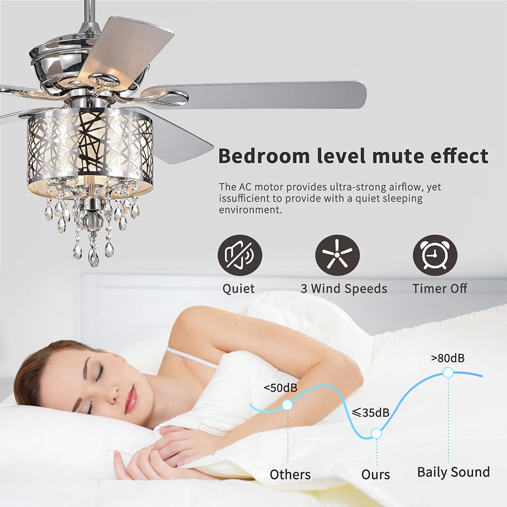 Elegant Metal 52-inch Ceiling Fan (Optional Remote&2 Color Option Blades) or Bedroom, Living Room, Dining Room--Chrome - Home Fusion