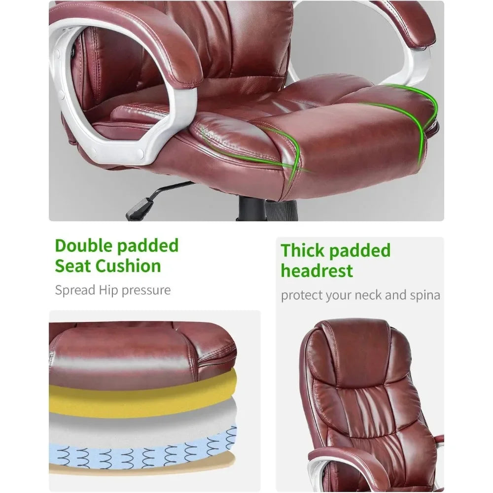 Office Chair Computer High Back Adjustable Desk Chairs PU Leather Swivel Task Chair with Armrests Lumbar Support (Brown) - Home Fusion