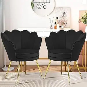 Accent Chairs Set of 2 for Living Room, Velvet Upholstered Makeup Room Vanity Chair with Back, Golden Metal Legs Accent Side Cha - Home Fusion