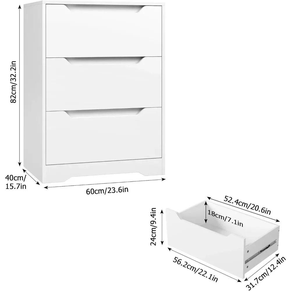 Modern 3 Drawer Dresser, Wood Chest of Drawers with Storage,Tall Nightstand with Cut-Out Handles, Side End Table, Accent Storage - Home Fusion
