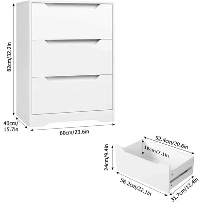 Modern 3 Drawer Dresser, Wood Chest of Drawers with Storage,Tall Nightstand with Cut-Out Handles, Side End Table, Accent Storage - Home Fusion