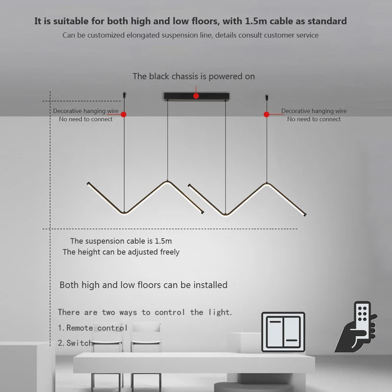 Modern LED Pendant Light Minimalist Chandelier For Dinning Room Kitchen Bar Restaurant Home Decor Led Lighting Remote Control - Home Fusion