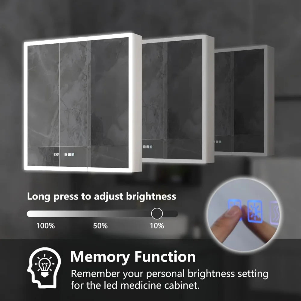 Lighted Medicine Cabinet 30x32 Inch,Recessed or Surface led Medicine Cabinet, Clock&Room Temp Display,Defog,Stepless Dimming Home Fusion Lighted Medicine Cabinet 30x32 Inch,Recessed or Surface led Medicine Cabinet, Clock&Room Temp Display,Defog,Stepless Dimming 076823-f9.myshopify.com