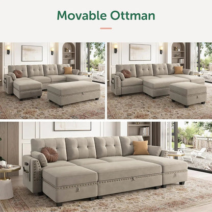 Velvet Reversible Sectional Sleeper Sofa with Storage Ottoman Convertible Couch 4-Seater Sectional Sofa Bed for Living Room Home Fusion Velvet Reversible Sectional Sleeper Sofa with Storage Ottoman Convertible Couch 4-Seater Sectional Sofa Bed for Living Room 076823-f9.myshopify.com