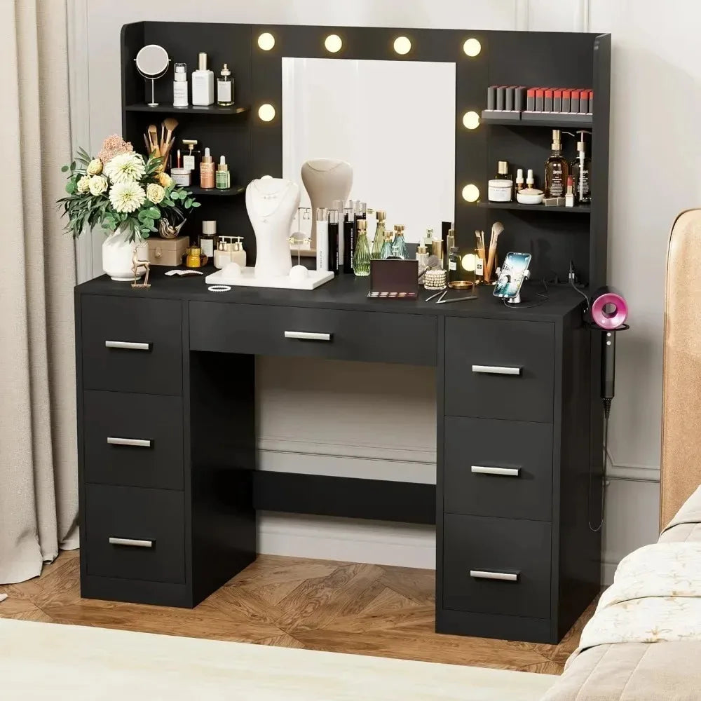 44404098269355 Vanity Desk with LED Lighted Mirror&Power Outlet 3 Model Lights Makeup Table with Drawers Vanity Table Set for Women Girls 076823-f9.myshopify.com