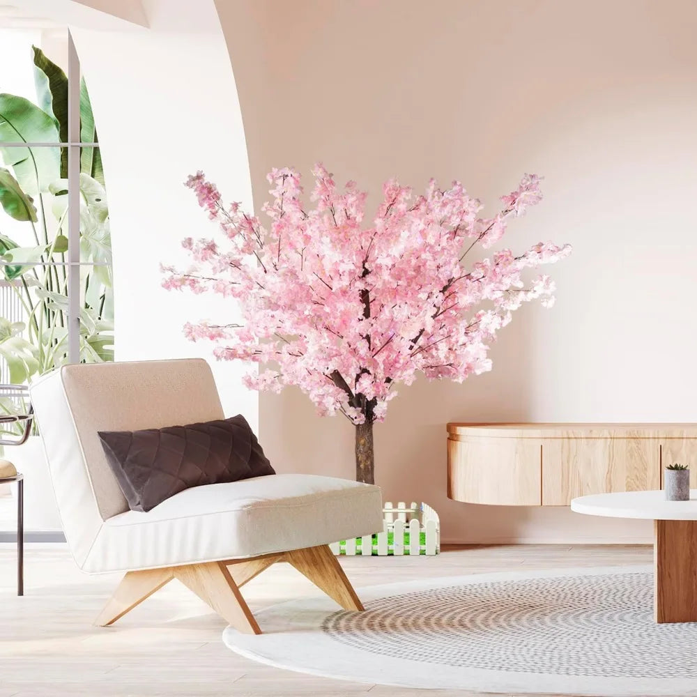 Artificial Cherry Trees Indoor Decor: Handmade Natural Fake Cherry Blossom Pink Tree Outdoor for Party Wedding Christmas (7 ft) - Home Fusion