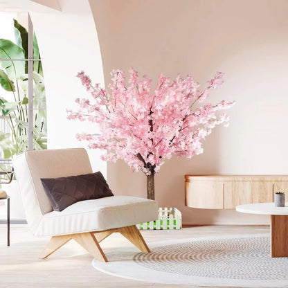 Artificial Cherry Trees Indoor Decor: Handmade Natural Fake Cherry Blossom Pink Tree Outdoor for Party Wedding Christmas (7 ft) - Home Fusion