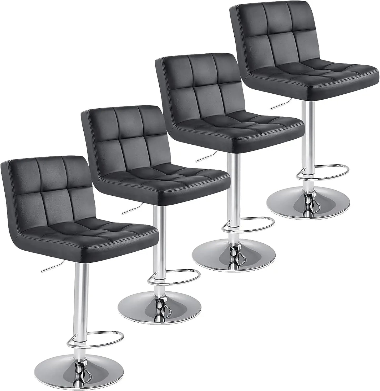 Sweetcrispy Bar Stools Set of 4, PU Leather Adjustable Swivel Barstools, Armless Hydraulic Kitchen Counter Height Bar Stools - Home Fusion