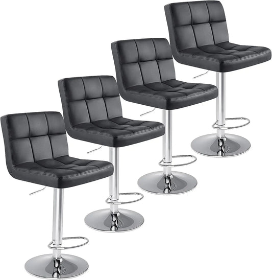Sweetcrispy Bar Stools Set of 4, PU Leather Adjustable Swivel Barstools, Armless Hydraulic Kitchen Counter Height Bar Stools - Home Fusion