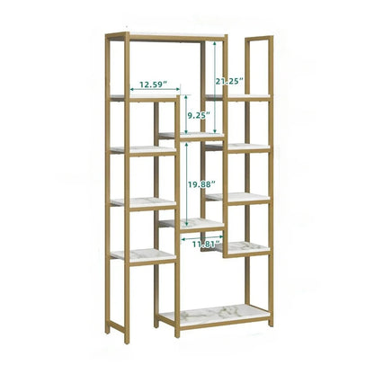 Home Decorations 6 Tier Gold Bookshelf Home Decor Items 71” Tall Modern Free Standing Bookshelf With 12 Shelf Bookcase Room Wall - Home Fusion