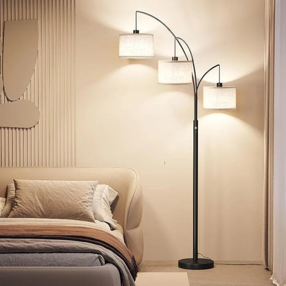 3 Light Floor Lamp – 78” Modern Arc Standing Lamp with Drum Shade - Home Fusion