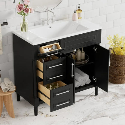 Bathroom Vanity with Sink, Free Standing Single Basin Vanity Set with A Tip-Out Drawer, Cabinet with  Basin for Bathroom - Home Fusion