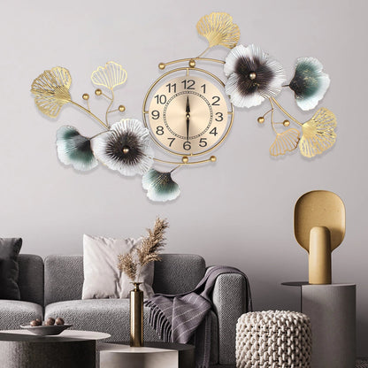 Wall Clock Modern Ginkgo Biloba Wall Clock Mute Large Wall Clock Home Living Room Decoration 90x45cm Home Fusion