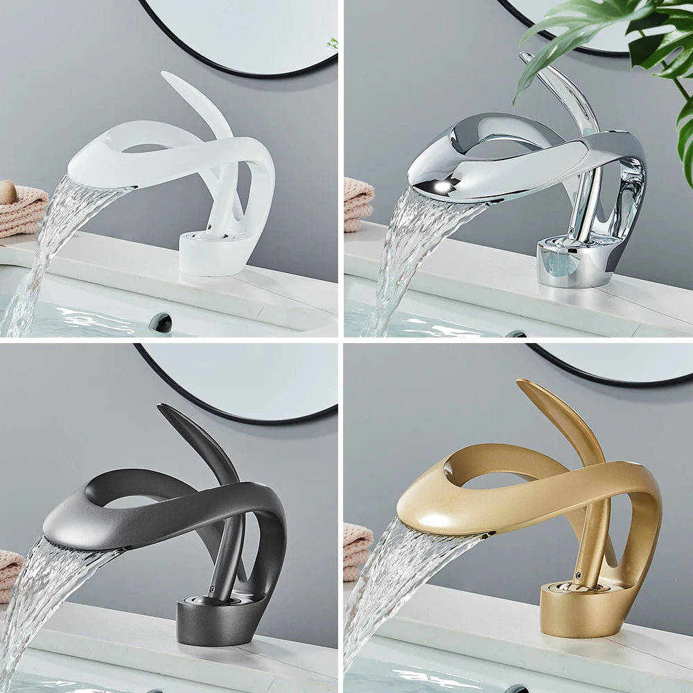 Rozin Luxury Black Basin Faucet Grey Bathroom Waterfall Mixer Tap Brass Deck Mount Modern Style Hot Cold Water Sink Mixer Crane - Home Fusion