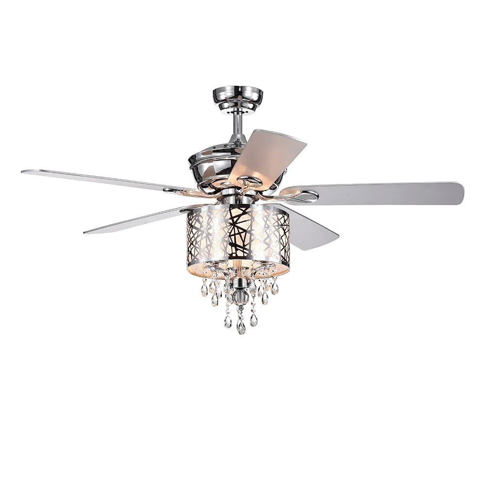 Elegant Metal 52-inch Ceiling Fan (Optional Remote&2 Color Option Blades) or Bedroom, Living Room, Dining Room--Chrome - Home Fusion
