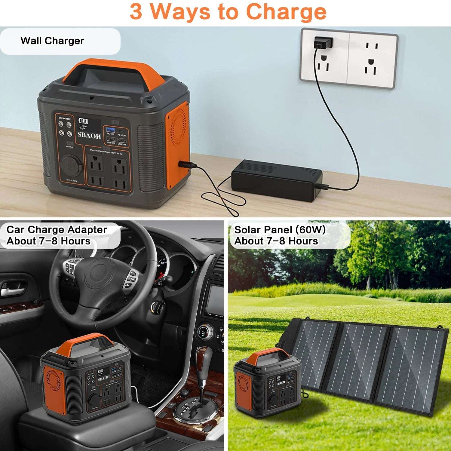 Portable Power Station, 300W 296Wh Solar Generator Quick Charge / 110V AC Outlets/DC Ports and LED Flashlight, Lithium Battery B - Home Fusion