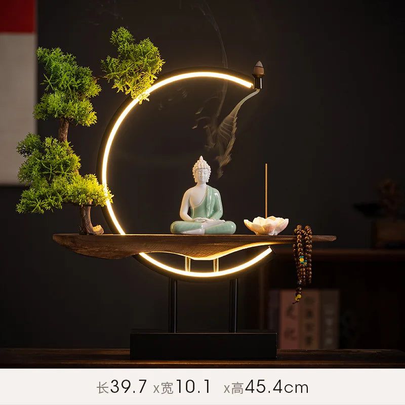Sakyamuni Buddha Statue Large Buddhist statue Tathagata Buddha Figure Buddha Led ring light For Living Room Incense Porch - Home Fusion